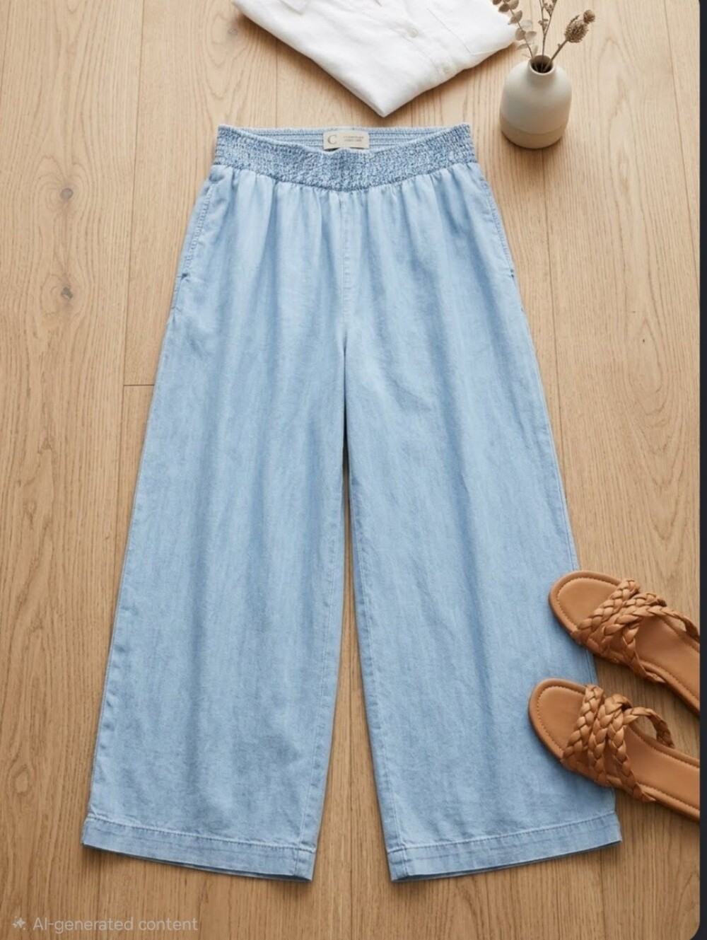 Wide Leg Chambray Blue Pants